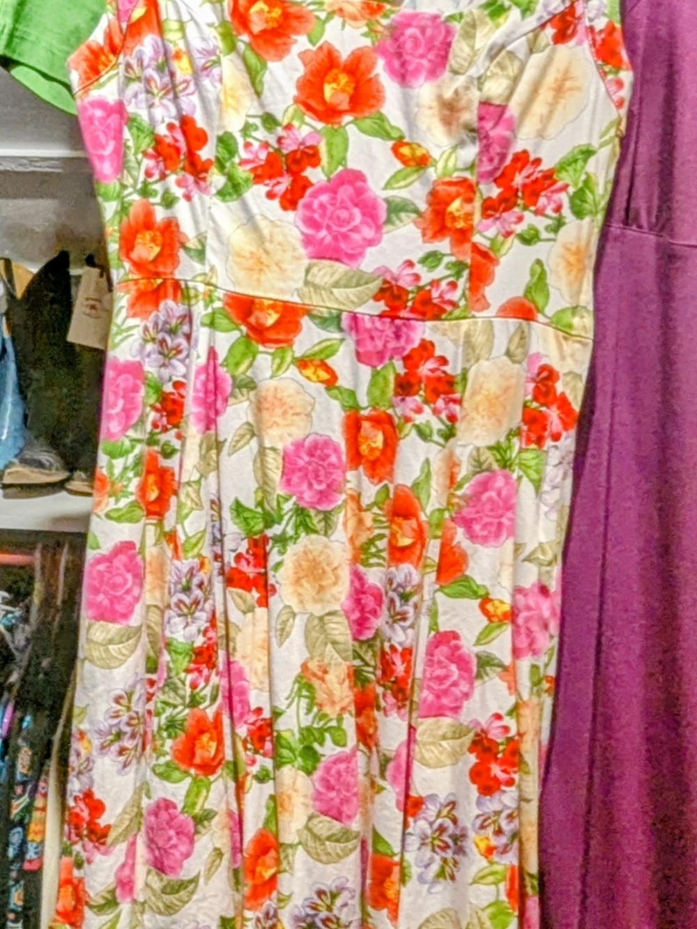 Hearts And Roses Floral Fit-and-Flare Dress in Pink, Orange & Green